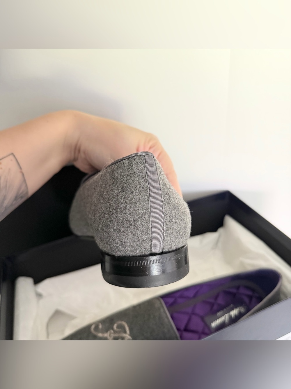 Ralph Lauren Purple Label Alonzo Plaid Wool Tweed Slipper in Grey NIB NWT - Picture 6 of 13